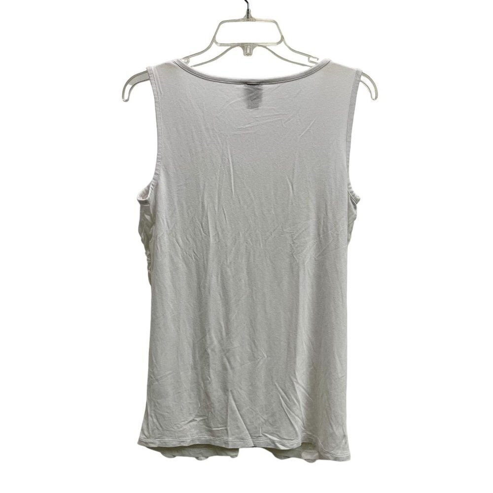 Anne Klein Women White Sleeveless Blouse Shirt Top with Ruffled Floral Overlay - Picture 5 of 13